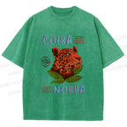 Unisex Tropical Panther Printed Washed Tee
