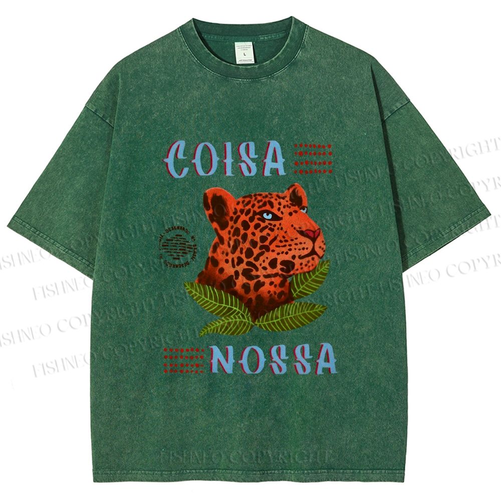 Unisex Tropical Panther Printed Washed Tee