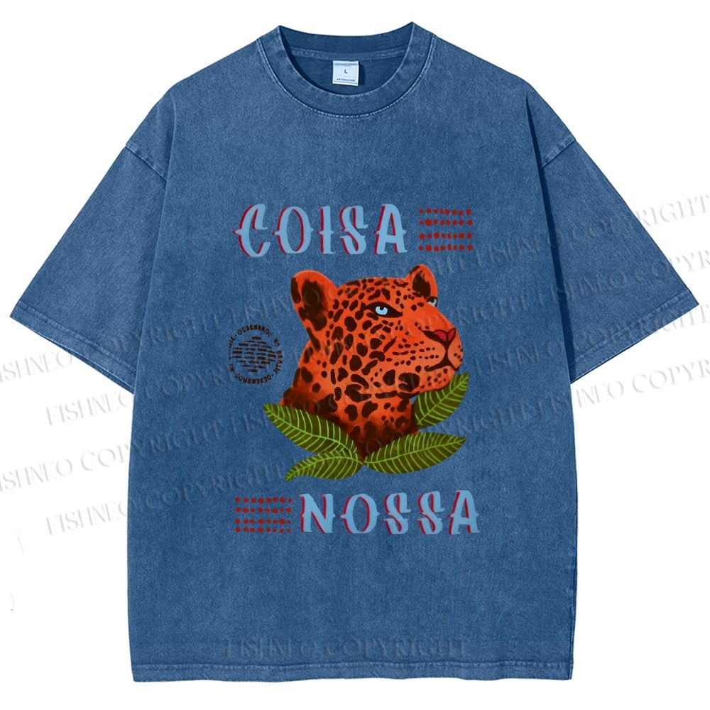 Unisex Tropical Panther Printed Washed Tee