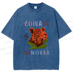 Unisex Tropical Panther Printed Washed Tee
