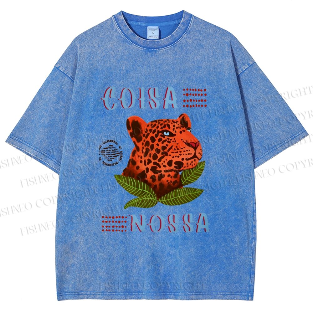 Unisex Tropical Panther Printed Washed Tee