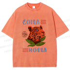 Unisex Tropical Panther Printed Washed Tee