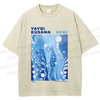 Unisex Yayoi Kusama Blue Graffiti Printed Washed Tee