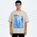 Unisex Yayoi Kusama Blue Graffiti Printed Washed Tee