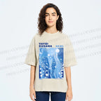 Unisex Yayoi Kusama Blue Graffiti Printed Washed Tee