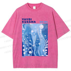 Unisex Yayoi Kusama Blue Graffiti Printed Washed Tee