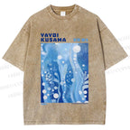 Unisex Yayoi Kusama Blue Graffiti Printed Washed Tee