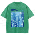 Unisex Yayoi Kusama Blue Graffiti Printed Washed Tee