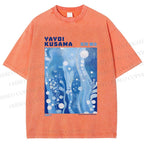 Unisex Yayoi Kusama Blue Graffiti Printed Washed Tee