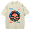 Unisex Yayoi Kusama Mushroom Printed Washed Tee