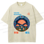 Unisex Yayoi Kusama Mushroom Printed Washed Tee