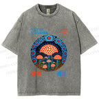 Unisex Yayoi Kusama Mushroom Printed Washed Tee