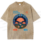 Unisex Yayoi Kusama Mushroom Printed Washed Tee