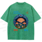 Unisex Yayoi Kusama Mushroom Printed Washed Tee