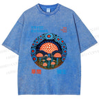Unisex Yayoi Kusama Mushroom Printed Washed Tee