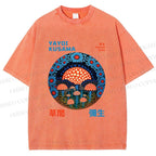 Unisex Yayoi Kusama Mushroom Printed Washed Tee