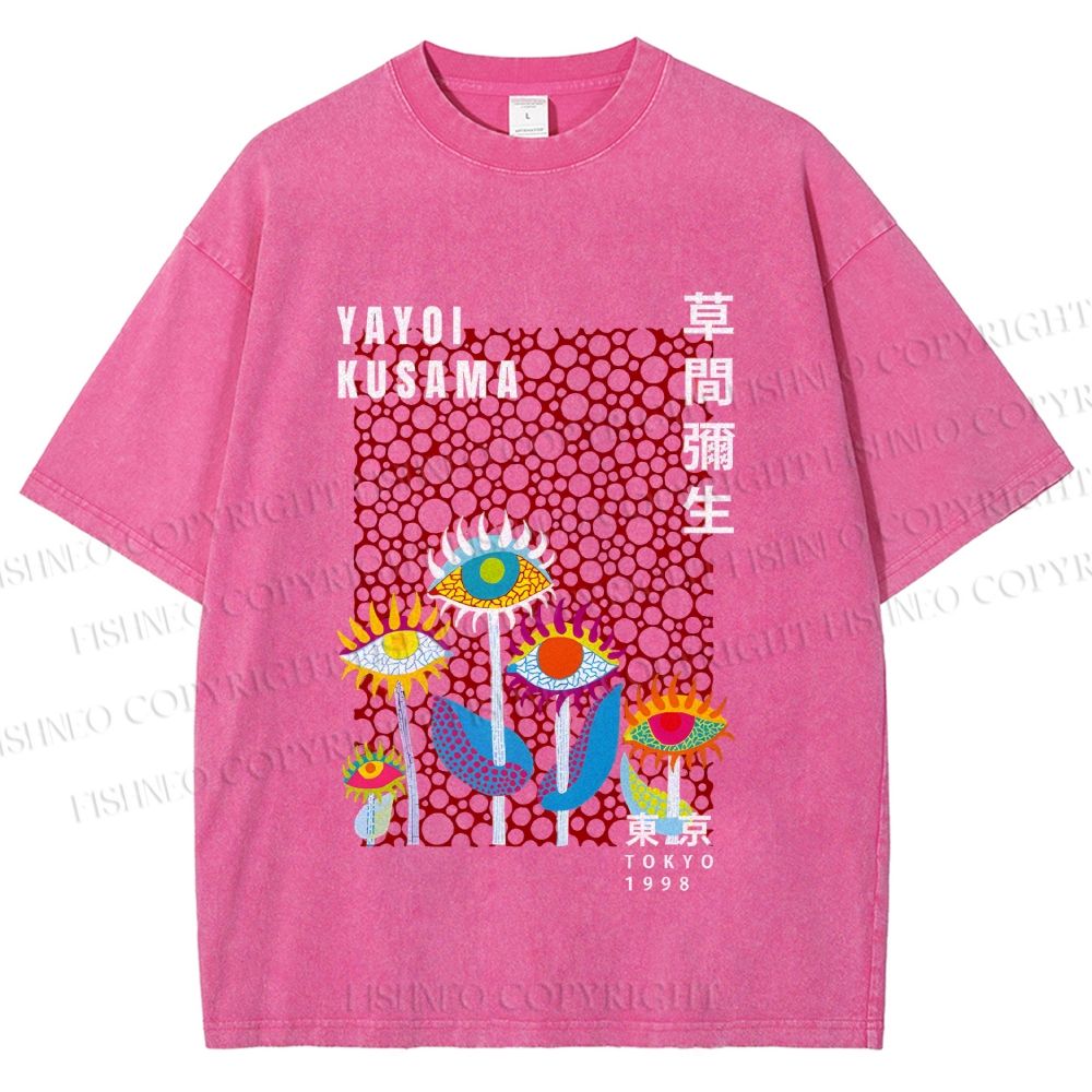 Unisex Yayoi Kusama Weird Eye Flowers Printed Washed Tee