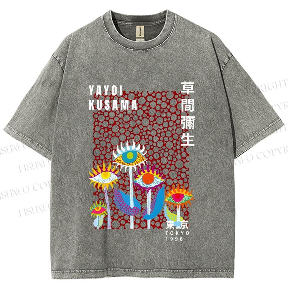 Unisex Yayoi Kusama Weird Eye Flowers Printed Washed Tee