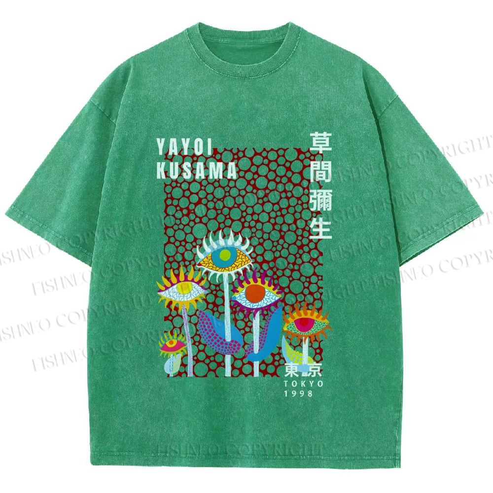 Unisex Yayoi Kusama Weird Eye Flowers Printed Washed Tee