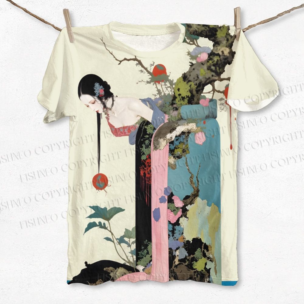 Unisex Vintage Tree Woman Japanese Art Printed Classic T-shirt