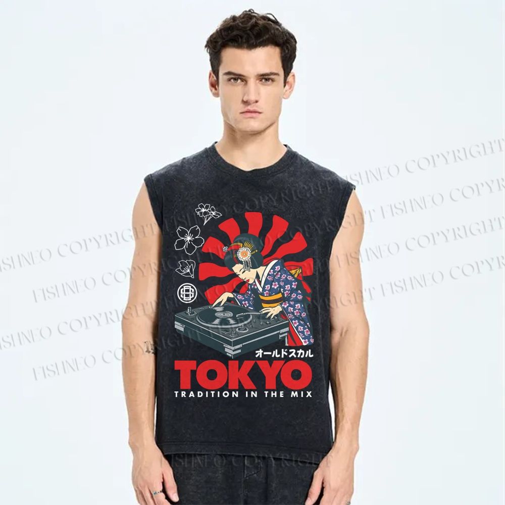 Unisex Tradition in the Mix Printed Washed Tank Top