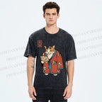 Unisex Ukiyo-e Cat Printed Washed Tee