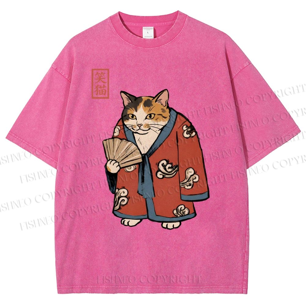 Unisex Ukiyo-e Cat Printed Washed Tee