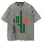 Unisex Mexican Bauhaus Cactus Printed Washed Tee
