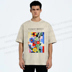 Unisex Bauhaus Minimalist Abstract Flower Printed Washed Tee