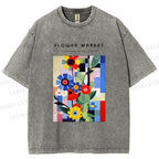 Unisex Bauhaus Minimalist Abstract Flower Printed Washed Tee