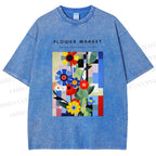 Unisex Bauhaus Minimalist Abstract Flower Printed Washed Tee