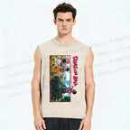 Unisex Dragon Ball Majin Buu vs Gohan and Mr. Satan Manga Printed Washed Tank Top