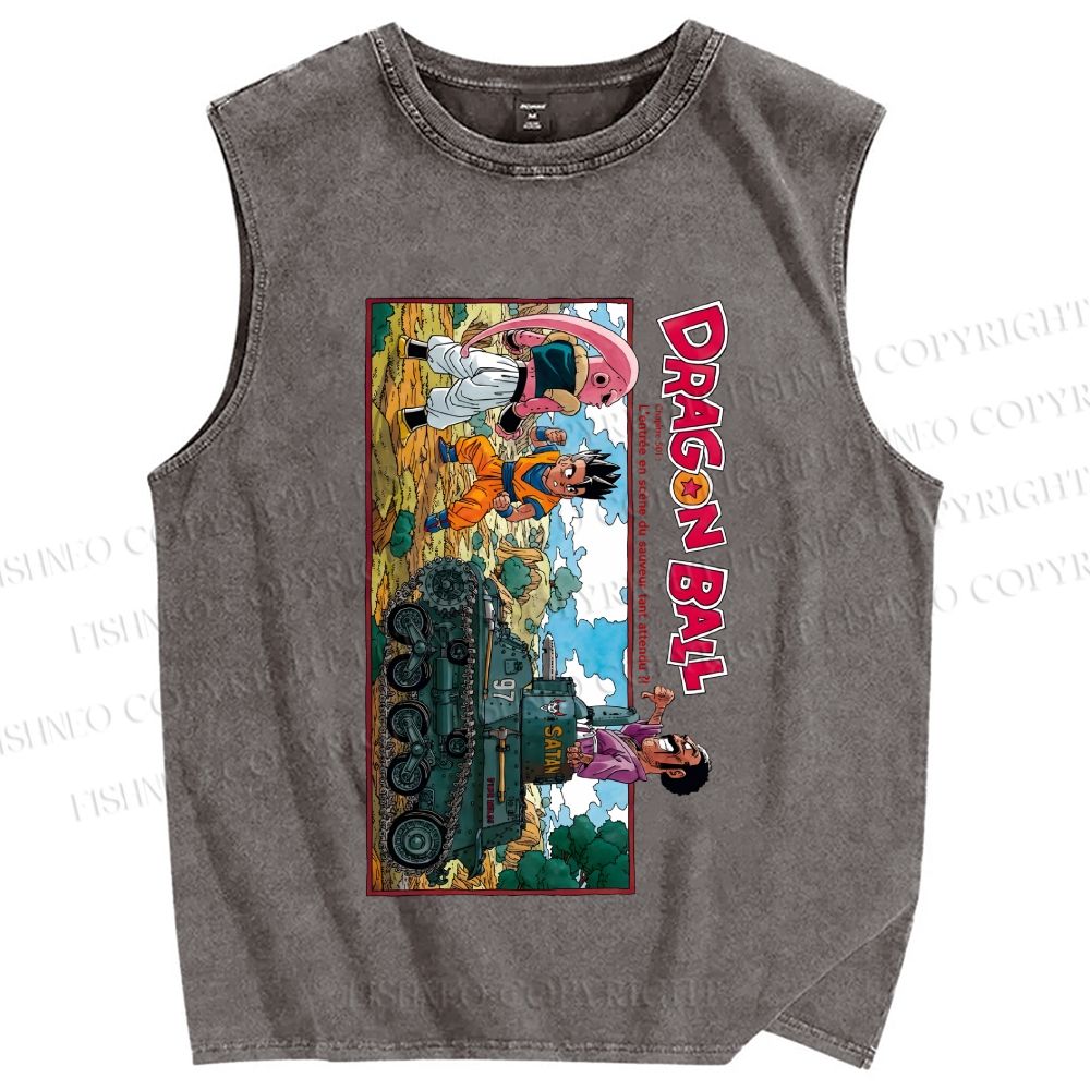 Unisex Dragon Ball Majin Buu vs Gohan and Mr. Satan Manga Printed Washed Tank Top