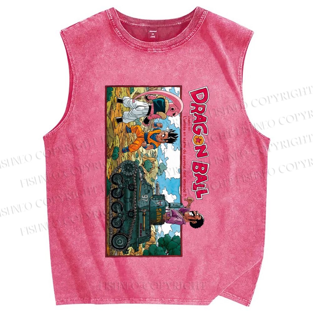 Unisex Dragon Ball Majin Buu vs Gohan and Mr. Satan Manga Printed Washed Tank Top