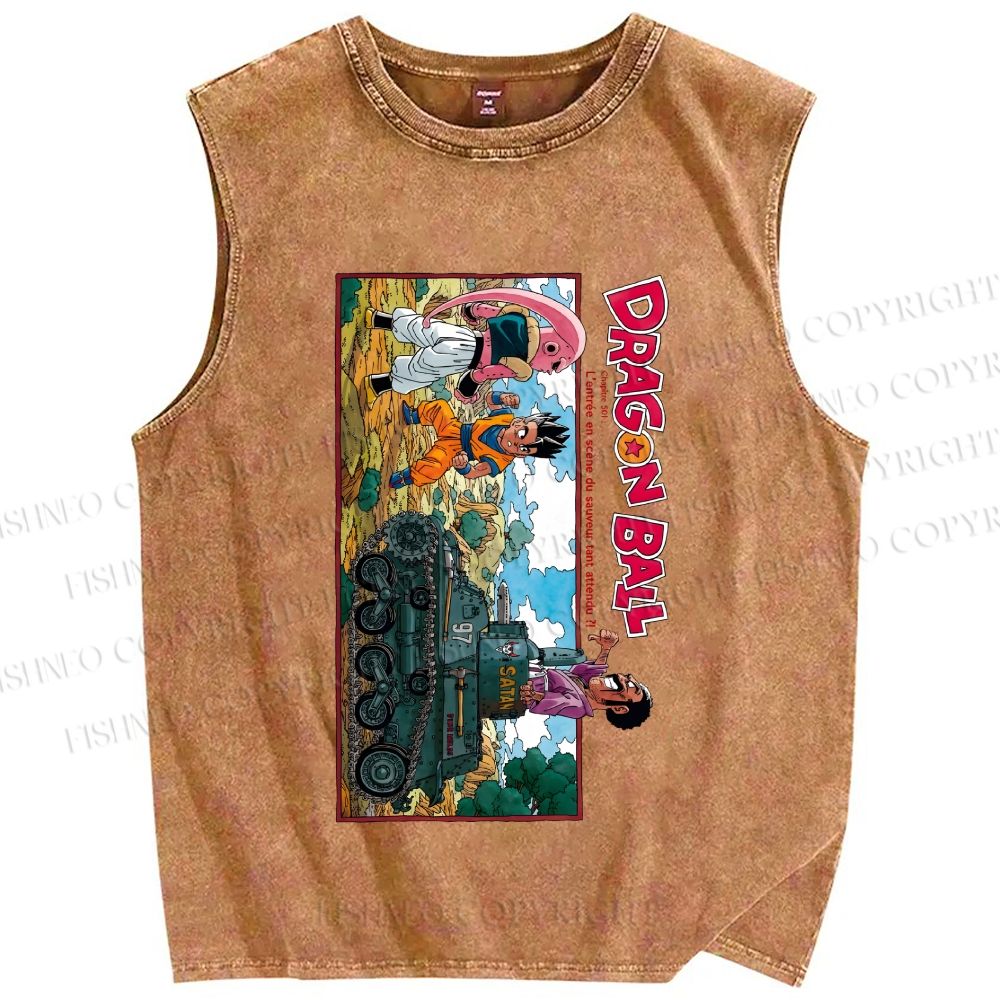 Unisex Dragon Ball Majin Buu vs Gohan and Mr. Satan Manga Printed Washed Tank Top