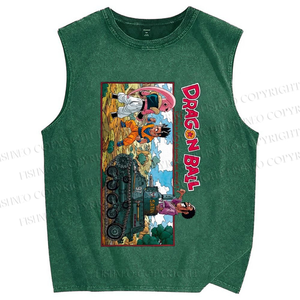 Unisex Dragon Ball Majin Buu vs Gohan and Mr. Satan Manga Printed Washed Tank Top