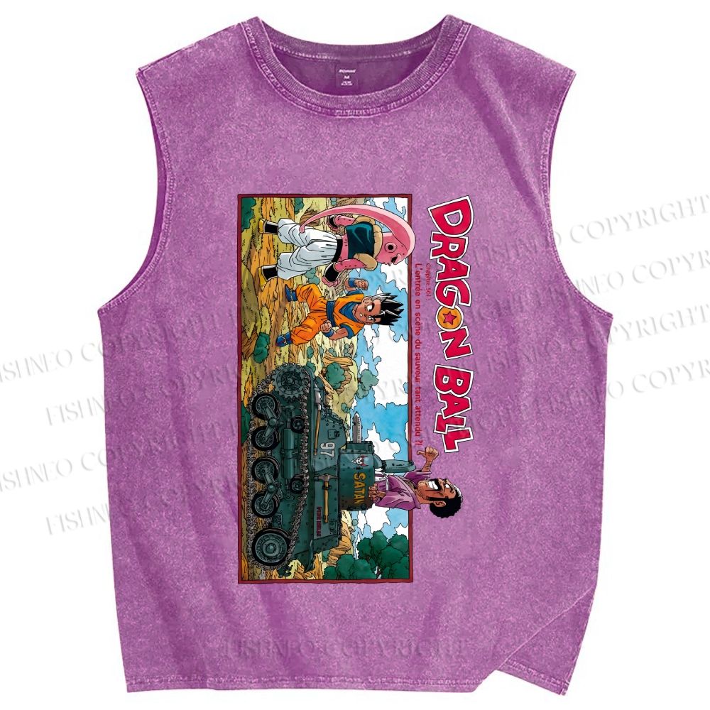 Unisex Dragon Ball Majin Buu vs Gohan and Mr. Satan Manga Printed Washed Tank Top