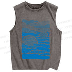 Unisex Blue Polka Dots Wave Printed Washed Tank Top