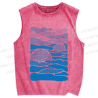 Unisex Blue Polka Dots Wave Printed Washed Tank Top