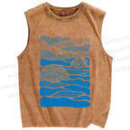 Unisex Blue Polka Dots Wave Printed Washed Tank Top