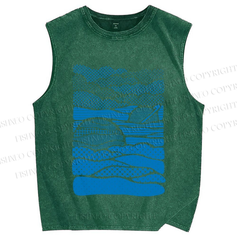 Unisex Blue Polka Dots Wave Printed Washed Tank Top