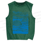 Unisex Blue Polka Dots Wave Printed Washed Tank Top