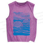 Unisex Blue Polka Dots Wave Printed Washed Tank Top