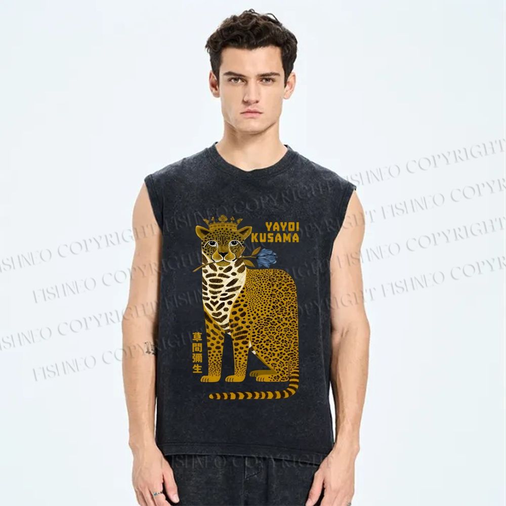 Unisex Yayoi Kusama Panther Printed Washed Tank Top