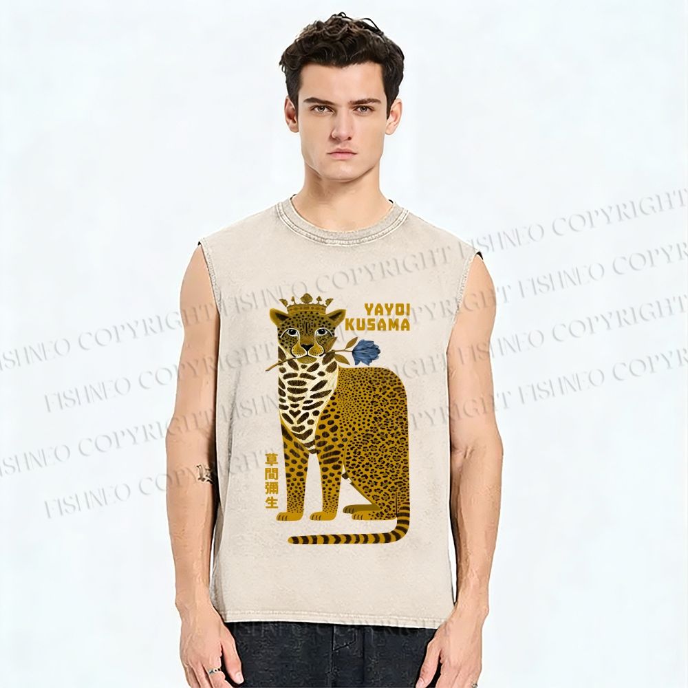 Unisex Yayoi Kusama Panther Printed Washed Tank Top
