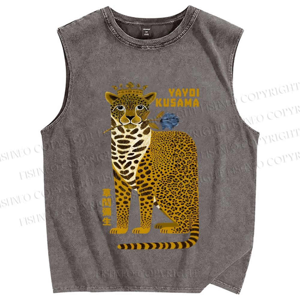 Unisex Yayoi Kusama Panther Printed Washed Tank Top