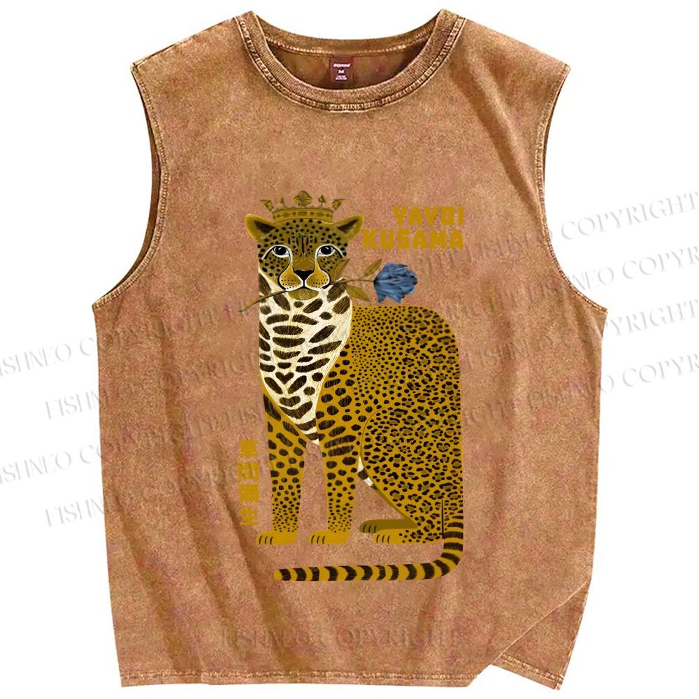 Unisex Yayoi Kusama Panther Printed Washed Tank Top
