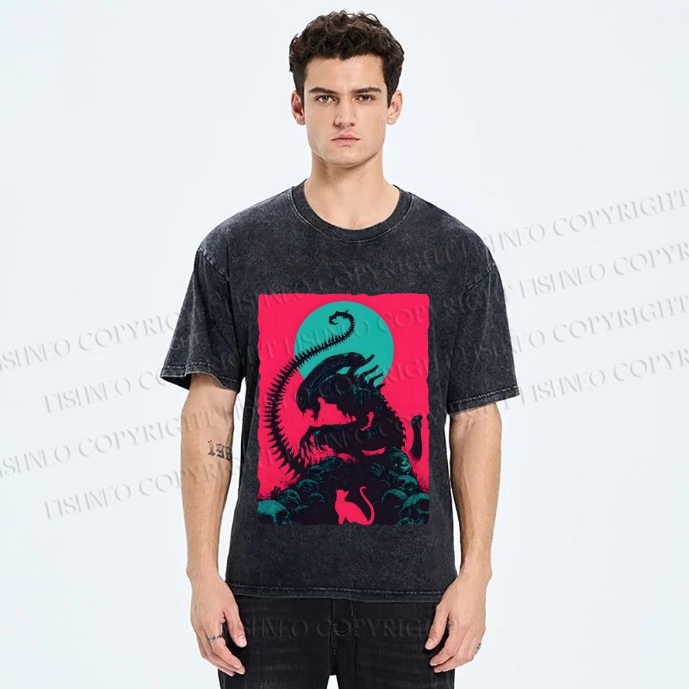 Unisex Alien Printed Washed Tee
