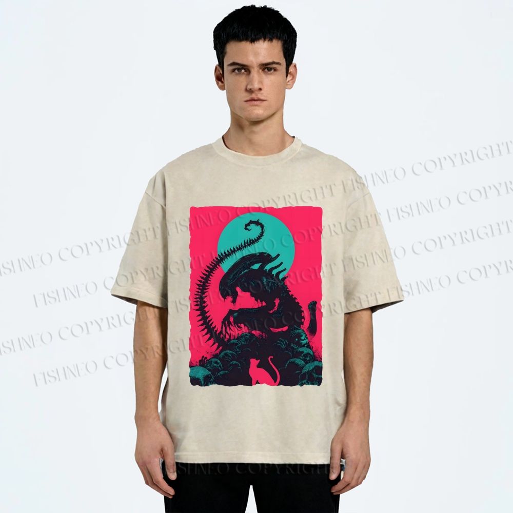 Unisex Alien Printed Washed Tee