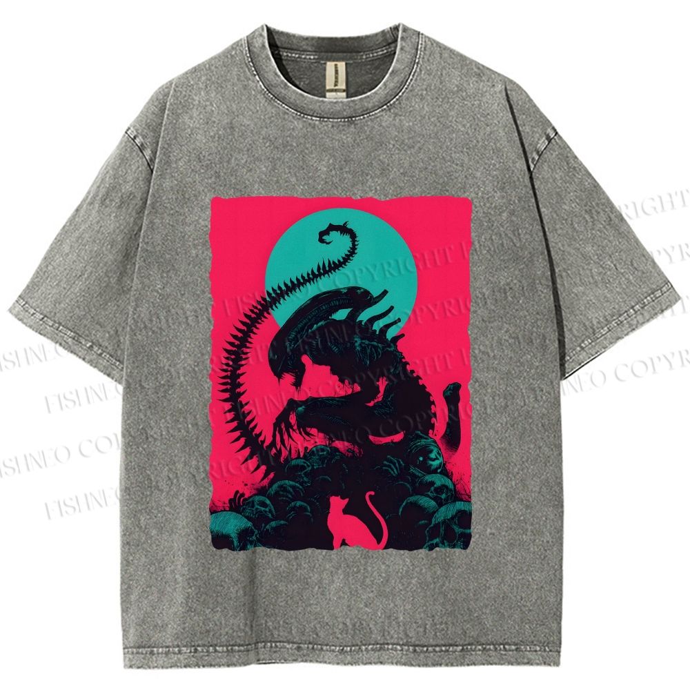 Unisex Alien Printed Washed Tee